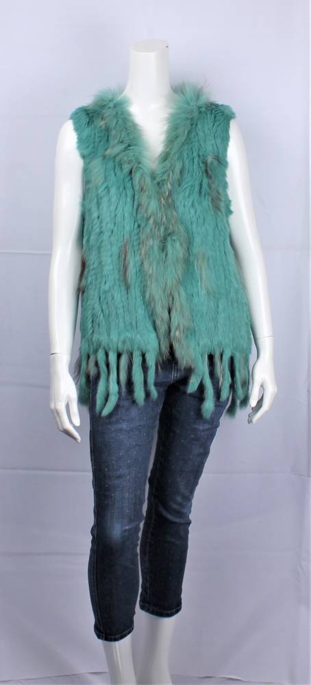 Alice & Lily real rabbit fur sleeveless tassel vest emerald STYLE: SC/4374EME